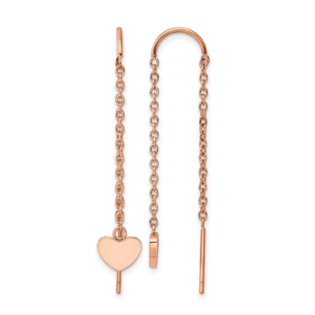 Stainless Steel Polished Rose IP-plated Threader Heart Dangle Earrings - Birthstone Company