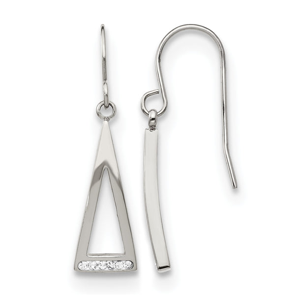 Stainless Steel Polished w/ Preciosa Crystal Shepherd Hook Dangle Earrings - Birthstone Company