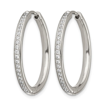 Stainless Steel Polished with CZ 2.50mm Hinged Hoop Earrings - Birthstone Company