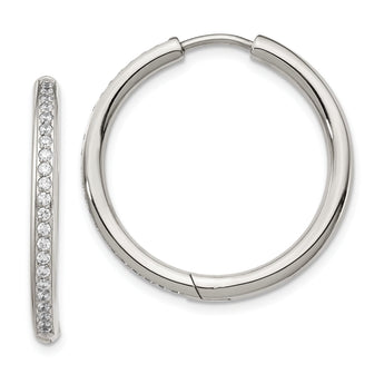 Chisel Stainless Steel Polished with CZ 2.5mm Hinged Hoop Earrings