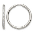 Stainless Steel Polished with CZ 2.50mm Hinged Hoop Earrings - Birthstone Company