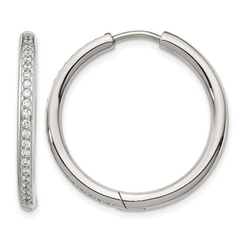 Stainless Steel Polished with CZ 2.50mm Hinged Hoop Earrings - Birthstone Company