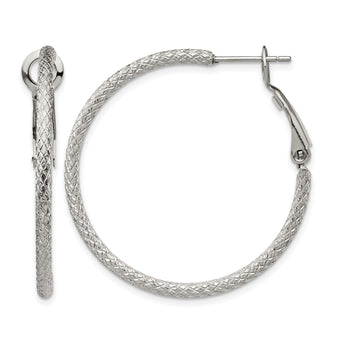 Stainless Steel Textured and Polished 2.00mm Hoop Earrings - Birthstone Company