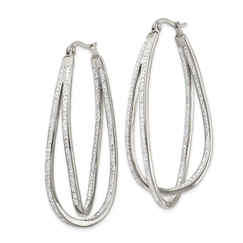 Chisel Stainless Steel Polished with Preciosa Crystal In and Out Twisted Hoop Earrings