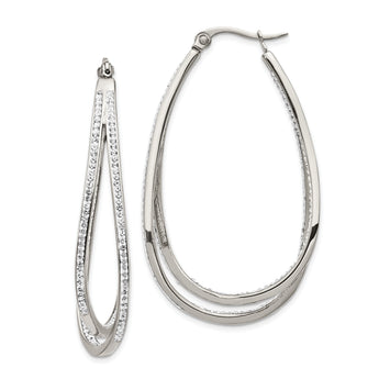Chisel Stainless Steel Polished with Preciosa Crystal In and Out Twisted Hoop Earrings
