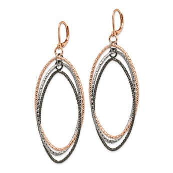 Stainless Steel Textured and Polished Gun & Rose IP Leverback Earrings