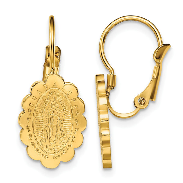 Stainless Steel Polished Yellow IP Etched Lady of Guadalupe Earrings - Birthstone Company