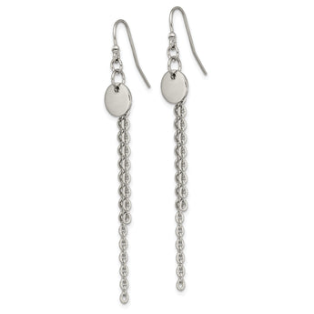 Stainless Steel Polished Disc with Chain Dangle Shepherd Hook Earrings