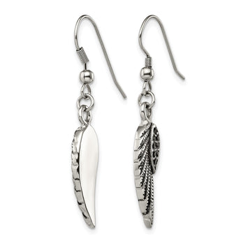 Stainless Steel Antiqued & Polished w/Black Crystal Wings Dangle Earrings - Birthstone Company