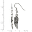 Stainless Steel Antiqued & Polished w/Black Crystal Wings Dangle Earrings - Birthstone Company