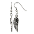 Stainless Steel Antiqued & Polished w/Black Crystal Wings Dangle Earrings - Birthstone Company