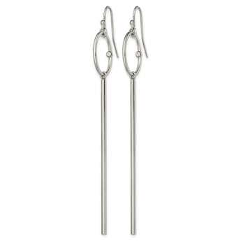 Stainless Steel Polished with Crystal Bar Dangle Shepherd Hook Earrings - Birthstone Company