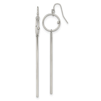 Chisel Stainless Steel Polished Circle with Crystal Accent Bar Dangle Shepherd Hook Shoulder Duster Earrings