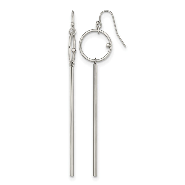 Stainless Steel Polished with Crystal Bar Dangle Shepherd Hook Earrings - Birthstone Company