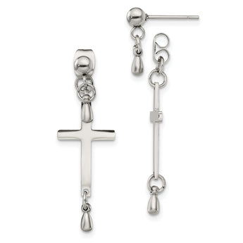 Chisel Stainless Steel Polished Cross Dangle Front and Back Post Dangle Earrings