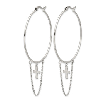 Stainless Steel Polished Cross Dangle Hoop Earrings - Birthstone Company
