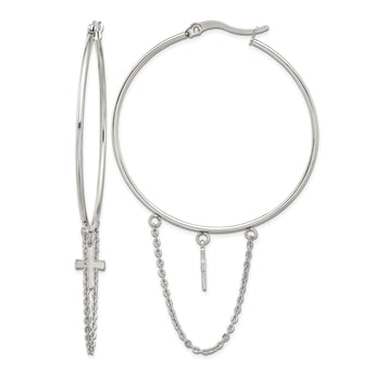 Stainless Steel Polished Cross Dangle Hoop Earrings - Birthstone Company