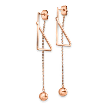 Stainless Steel Polished Rose IP Front & Back Post Ball Dangle Earrings