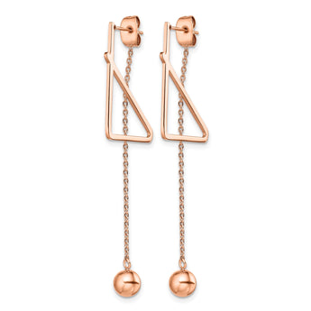 Stainless Steel Polished Rose IP Front & Back Post Ball Dangle Earrings - Birthstone Company