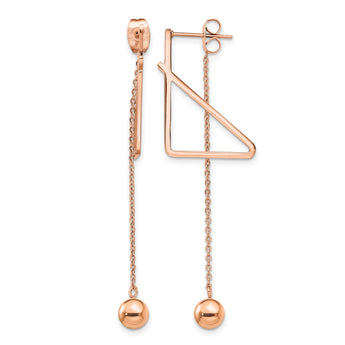 Stainless Steel Polished Rose IP Front & Back Post Ball Dangle Earrings - Birthstone Company