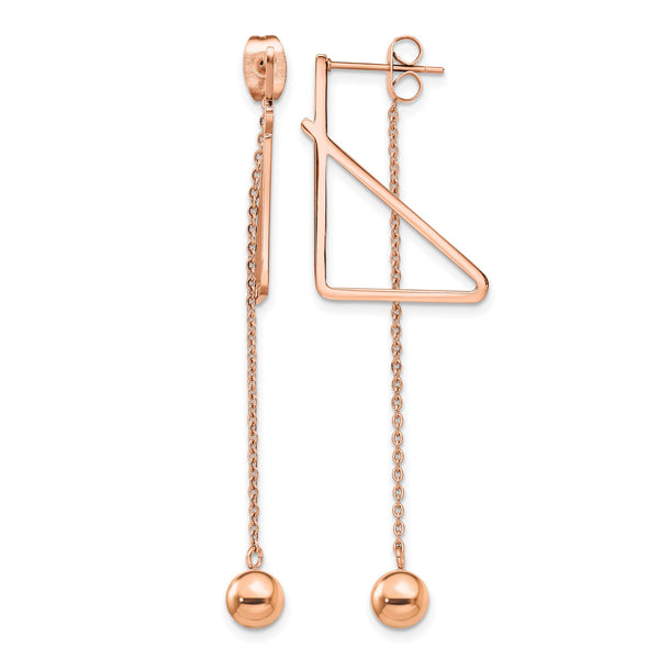Stainless Steel Polished Rose IP Front & Back Post Ball Dangle Earrings - Birthstone Company