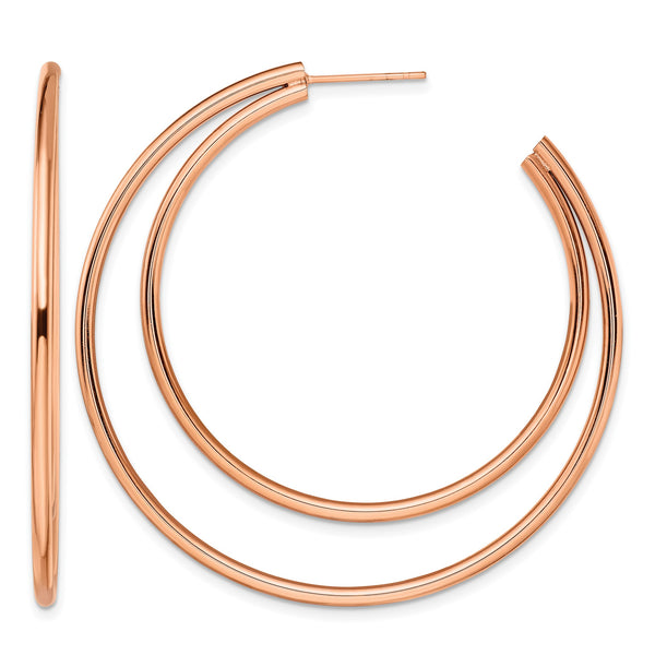 Stainless Steel Polished Rose IP-plated Post Hoop Earrings - Birthstone Company