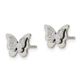 Stainless Steel Polished Glitter Butterfly Post Earrings