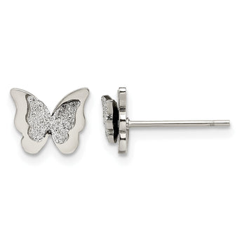 Stainless Steel Polished Glitter Butterfly Post Earrings - Birthstone Company