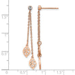 Stainless Steel Polished Rose IP-plated with CZ Leaf Post Dangle  Earrings - Birthstone Company
