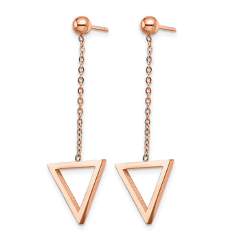 Stainless Steel Polished Rose IP-plated Triangle Post Dangle Earrings - Birthstone Company