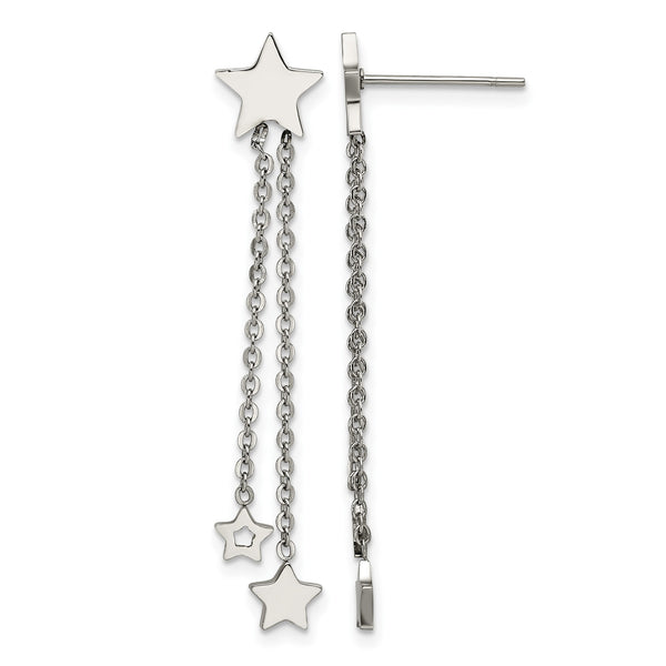 Stainless Steel Polished Stars Post Dangle Earrings - Birthstone Company