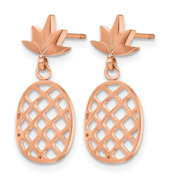 Stainless Steel Polished Rose IP-plated Pineapple Post Dangle Earrings - Birthstone Company