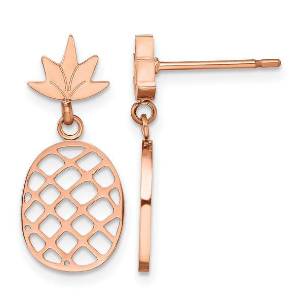 Stainless Steel Polished Rose IP-plated Pineapple Post Dangle Earrings - Birthstone Company
