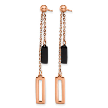 Stainless Steel Polished Rose and Black IP-plated Post Dangle Earrings - Birthstone Company