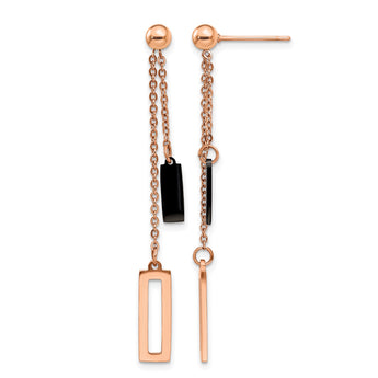 Stainless Steel Polished Rose and Black IP-plated Post Dangle Earrings - Birthstone Company