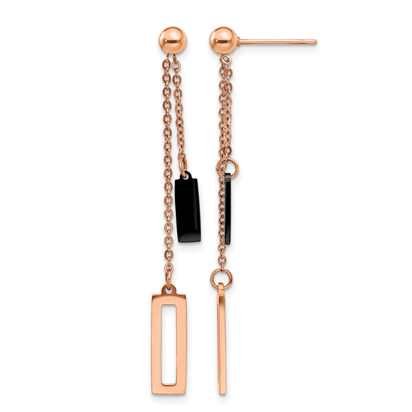 Stainless Steel Polished Rose and Black IP-plated Post Dangle Earrings - Birthstone Company