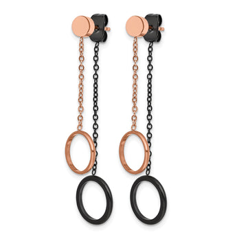 Stainless Steel Polished Rose/Black IP Front & Back Post Dangle Earrings - Birthstone Company