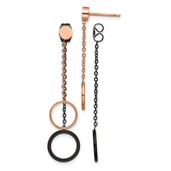Stainless Steel Polished Rose/Black IP Front & Back Post Dangle Earrings - Birthstone Company