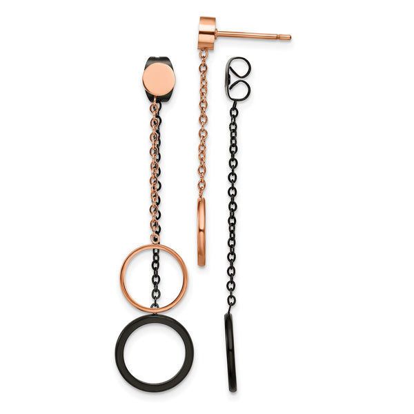 Stainless Steel Polished Rose/Black IP Front & Back Post Dangle Earrings - Birthstone Company