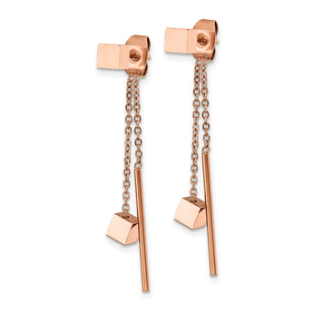 Stainless Steel Polished Rose IP-plated Front & Back Post Dangle Earrings