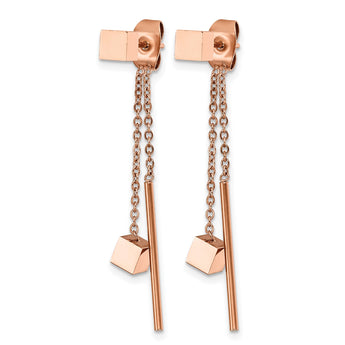 Stainless Steel Polished Rose IP-plated Front & Back Post Dangle Earrings - Birthstone Company
