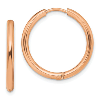 Chisel Stainless Steel Polished Rose IP-plated 2.5mm Hinged Hoop Earrings