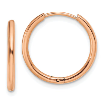 Chisel Stainless Steel Polished Rose IP-plated 1.6mm Hinged Hoop Earrings