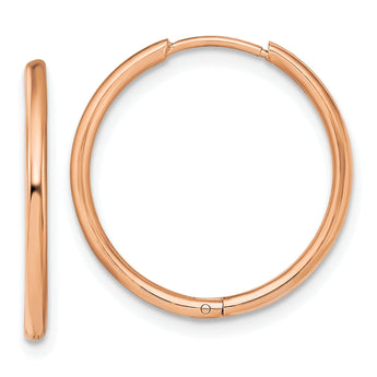 Chisel Stainless Steel Polished Rose IP-plated 1.6mm Hinged Hoop Earrings
