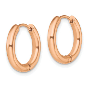 Chisel Stainless Steel Polished Rose IP-plated 3mm Hinged Hoop Earrings
