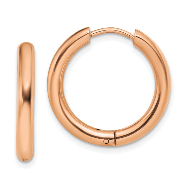 Chisel Stainless Steel Polished Rose IP-plated 3mm Hinged Hoop Earrings