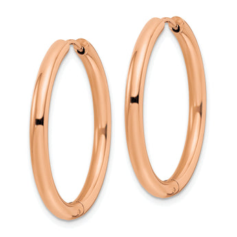 Chisel Stainless Steel Polished Rose IP-plated 3mm Hinged Hoop Earrings