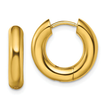 Chisel Stainless Steel Polished Yellow IP-plated 4mm Hinged Hoop  Earrings