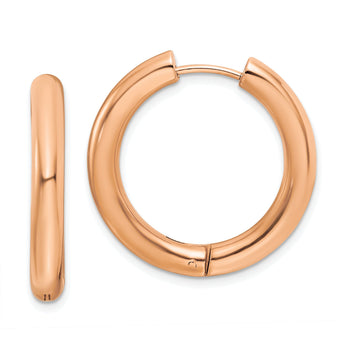 Chisel Stainless Steel Polished Rose IP-plated 4mm Hinged Hoop Earrings