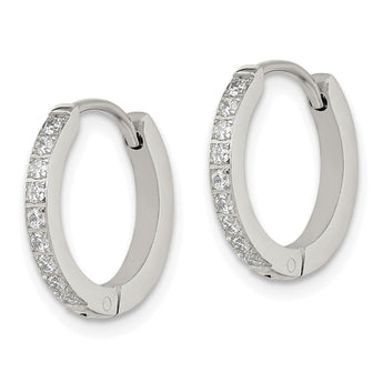 Chisel Stainless Steel Polished with Preciosa Crystal 2mm Hinged Hoop Earrings